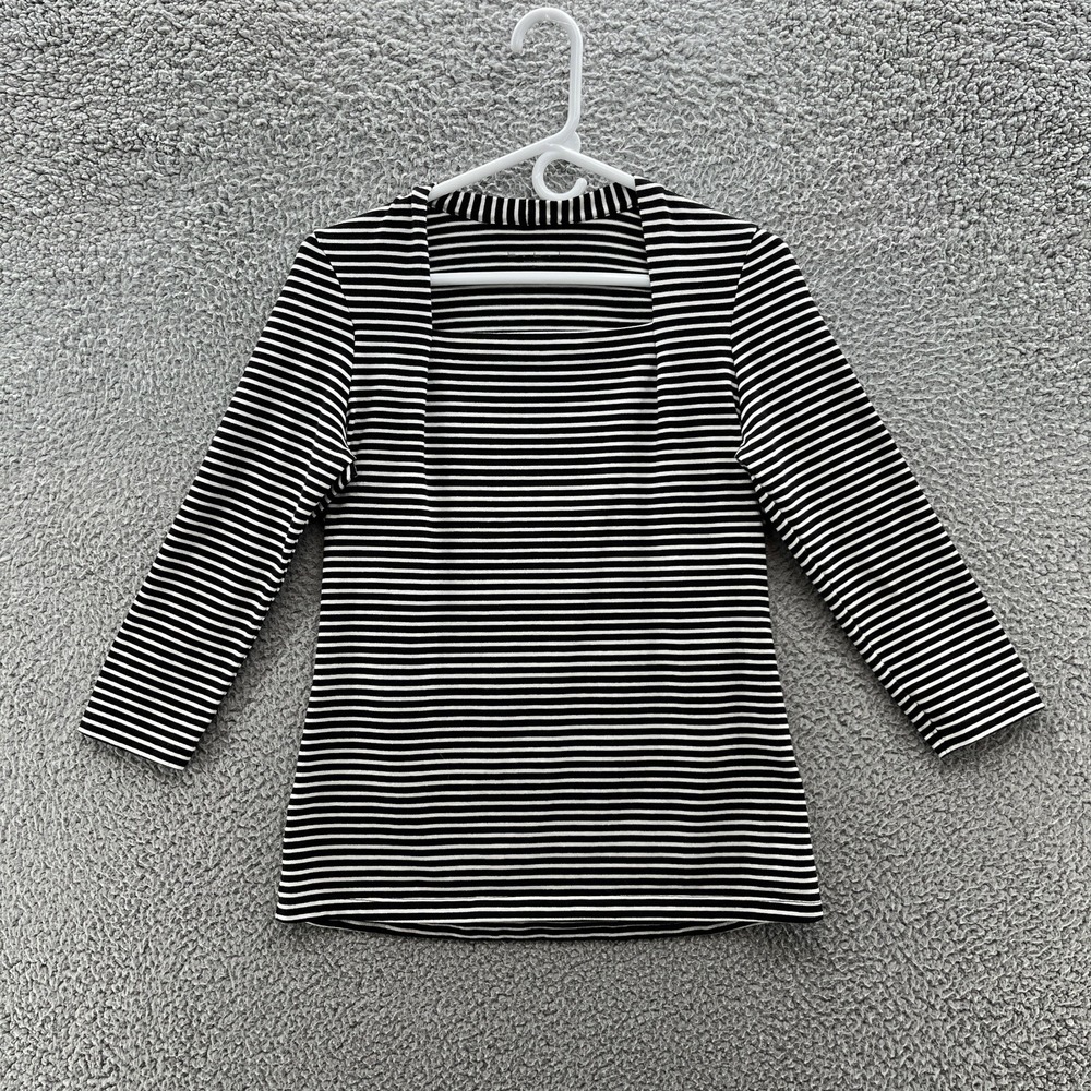 ELI Top Womens Small Black White Stripe Pima Cotton Square Neck T Shirt
